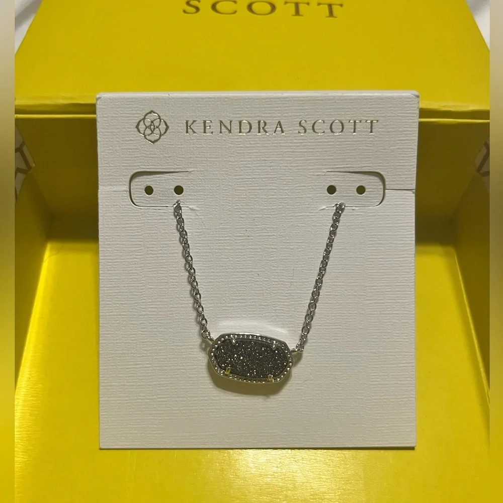 Kendra Scott Silver Necklace with Glittering Dark Pendant - Picture 1 of 2